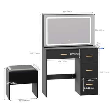 DWVO Makeup Vanity with Mirror and LED Lights