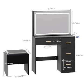 DWVO Makeup Vanity with Mirror and LED Lights