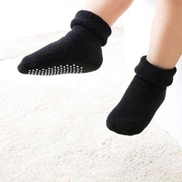 Positif Grip Thick Warm Socks- 6 Pairs Baby Toddler Infant Kids boys Girls Anti Skid/Non Slip (3 Red 3 Black, 1-3Years)