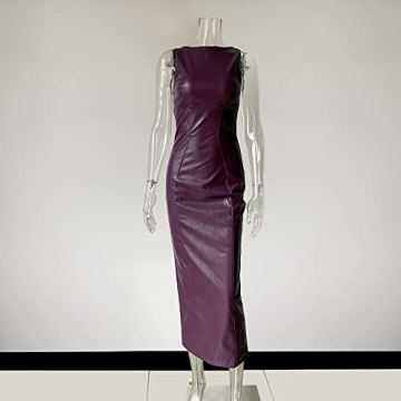 XLLAIS Women's Faux PU Leather Bodycon Maxi Dress