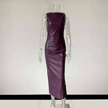 XLLAIS Women's Faux PU Leather Bodycon Maxi Dress