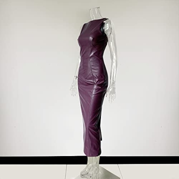 XLLAIS Women's Faux PU Leather Bodycon Maxi Dress
