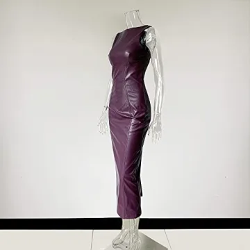 XLLAIS Women's Faux PU Leather Bodycon Maxi Dress