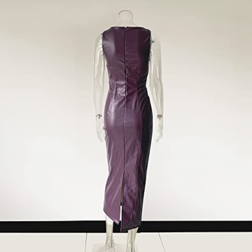 XLLAIS Women's Faux PU Leather Bodycon Maxi Dress