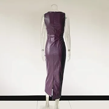 XLLAIS Women's Faux PU Leather Bodycon Maxi Dress