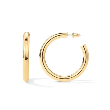 PAVOI 14K Yellow Gold Plated Chunky Open Hoops | Stylish Gold Earrings for Women