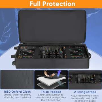 DJ Controller Case with Wheels Compatible with DDJ FLX10 / 1000 / 1000SRT / REV7 / REV5 / SC LIVE 4 / PRIME 2, Rolling DJ Soft Padded Bag Backpack with Multi-pocket for DJ Controller and Accessories