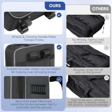 DJ Controller Case with Wheels Compatible with DDJ FLX10 / 1000 / 1000SRT / REV7 / REV5 / SC LIVE 4 / PRIME 2, Rolling DJ Soft Padded Bag Backpack with Multi-pocket for DJ Controller and Accessories