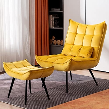Stylish MCombo Velvet Accent Chair with Ottoman