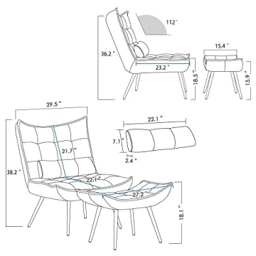 Stylish MCombo Velvet Accent Chair with Ottoman