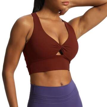 Aoxjox Women's Workout Sports Bras Twist Front Fitness Padded Training Gym Bra Yoga Crop Lola Tank Top (Rum Raisin, Medium)