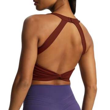 Aoxjox Women's Workout Sports Bras Twist Front Fitness Padded Training Gym Bra Yoga Crop Lola Tank Top (Rum Raisin, Medium)
