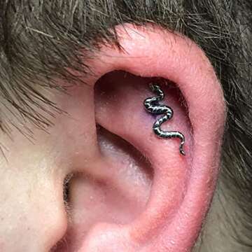 FINE4U 16G Snake Piercing Jewelry for Conch, Tragus, Helix - ASTM F136 Titanium Hypoallergenic Cartilage Earring, Internally Threaded Nickel Free Flat Back Stud