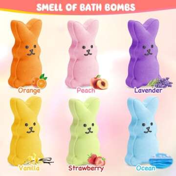 Distaratie 6 Pack Easter Bath Bombs Bunny Bubble Bath Bomb for Adults Boys Girls Moisturizing SPA Fizzy Ball Easter Basket Stuffers Birthday Present Supplies Easter Day Gift Idea