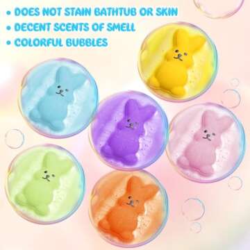 Distaratie 6 Pack Easter Bath Bombs Bunny Bubble Bath Bomb for Adults Boys Girls Moisturizing SPA Fizzy Ball Easter Basket Stuffers Birthday Present Supplies Easter Day Gift Idea