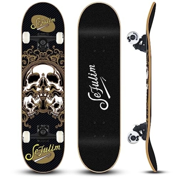 Sefulim 31 x 8 Inch Complete Skateboard 7 Layer Canadian Maple Double Kick Deck Concave Cruiser Tric...