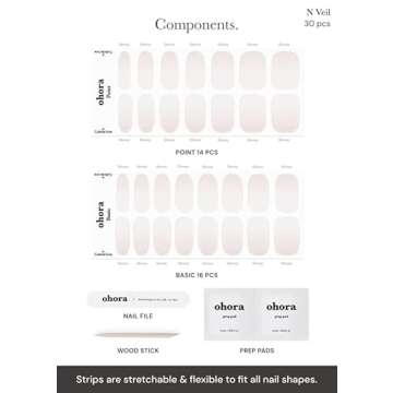 ohora Semi Cured Gel Nail Strips (N Veil) - White, Ombre, Works with Any UV/LED Nail Lamps, Salon-Quality, Easy to Apply & Remove - Valentine's Day Gel Nail Wraps, Stickers, Romantic Gift Ideas