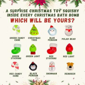 Christmas Bath Bombs for Kids with Surprise Toys Inside (6 Pack) - Holiday Gifts and Stocking Stuffers for Boys and Girls - Bubble Treats with Cheerful Scents, USA Made by Two Sisters