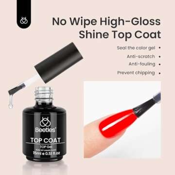 Beetles Gel Polish 2Pcs 15ml No Wipe Top Coat High Gloss Shiny Long-Lasting Clear Gel Top Coat, Soak...