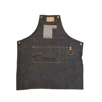 Betty Dain Brooklyn Denim, Cotton-Blend Apron, Adjustable Leather Straps, Front Pockets With Ample S...