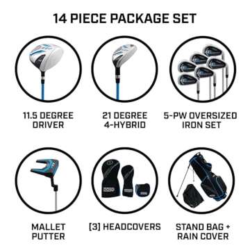 IZZO Golf EZ2 14 Piece Mens Right Hand Golf Club Set with Golf Bag - 14 Piece Complete Golf Club Set for Right Handed Golfers, Comes with Golf Bag