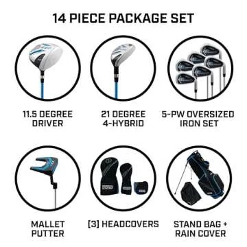 IZZO Golf EZ2 14 Piece Mens Right Hand Golf Club Set with Golf Bag - 14 Piece Complete Golf Club Set for Right Handed Golfers, Comes with Golf Bag
