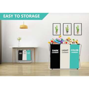 1-Pack Large Laundry Basket, Waterproof, Freestanding Laundry Hamper, Collapsible Tall Clothes Hamper with Handles for Clothes Toys in the Dorm & Family Closet Storage and Organizer (Green)