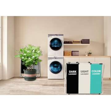 1-Pack Large Laundry Basket, Waterproof, Freestanding Laundry Hamper, Collapsible Tall Clothes Hamper with Handles for Clothes Toys in the Dorm & Family Closet Storage and Organizer (Green)