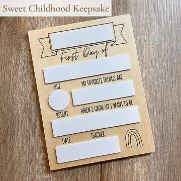 Bon et Beau 9x12 Inch First Day of School Board – Birch Wood Back to School Sign Photo Prop, Reusable Dry Erase White Board