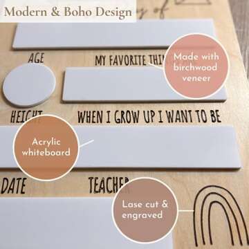 Bon et Beau 9x12 Inch First Day of School Board – Birch Wood Back to School Sign Photo Prop, Reusable Dry Erase White Board