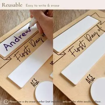 Bon et Beau 9x12 Inch First Day of School Board – Birch Wood Back to School Sign Photo Prop, Reusable Dry Erase White Board