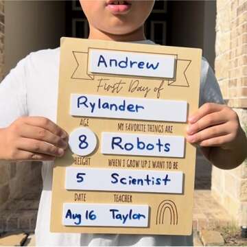 Bon et Beau 9x12 Inch First Day of School Board – Birch Wood Back to School Sign Photo Prop, Reusable Dry Erase White Board