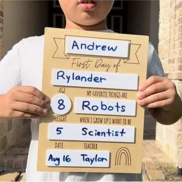 Bon et Beau 9x12 Inch First Day of School Board – Birch Wood Back to School Sign Photo Prop, Reusable Dry Erase White Board