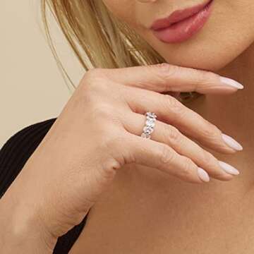 Barzel 18k White Gold Plated Eternity Wedding Band Oval Cut Cubic Zirconia Ring (White Gold, 6)