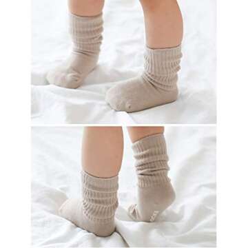 VWU Baby Crew Socks with Grips Unisex Toddler Infant Cotton tube Socks 0-5 Years (6-18 Months, 6 Pack Solid Color)