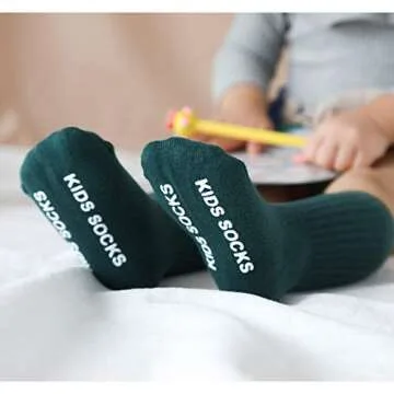 VWU Baby Crew Socks with Grips Unisex Toddler Infant Cotton tube Socks 0-5 Years (6-18 Months, 6 Pack Solid Color)