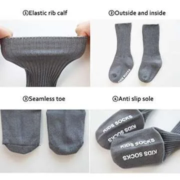 VWU Baby Crew Socks with Grips Unisex Toddler Infant Cotton tube Socks 0-5 Years (6-18 Months, 6 Pack Solid Color)