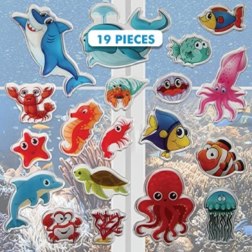 Colorful Ocean Sea Animal Gel Window Clings - Durable, Reusable Stickers for Kids Educational Play