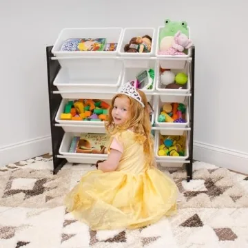 Humble Crew Grey/White Kids Toy Organizer with 12 Bins