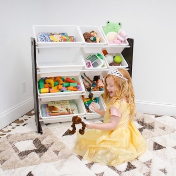 Humble Crew Grey/White Kids Toy Organizer with 12 Bins
