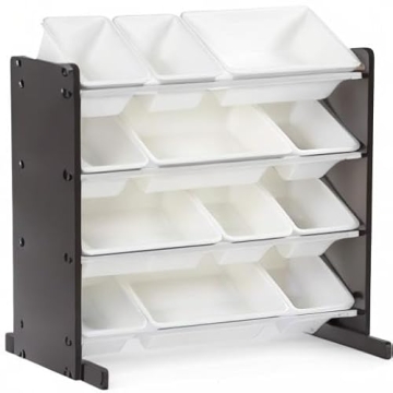 Humble Crew Grey/White Kids Toy Organizer with 12 Bins
