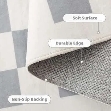 TRUEDAYS Washable Rug for Home Decor 4x6 Grey Neutral Checkered Rug Square Soft Area Rug with Non-Slip Low Pile Gray Checkered Rug Floor Cover Indoor Carpet for Living Room/Dining Room/Bedroom