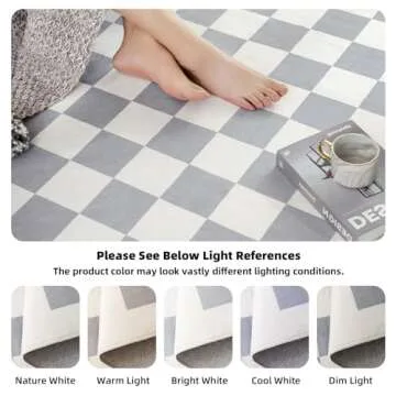 TRUEDAYS Washable Rug for Home Decor 4x6 Grey Neutral Checkered Rug Square Soft Area Rug with Non-Slip Low Pile Gray Checkered Rug Floor Cover Indoor Carpet for Living Room/Dining Room/Bedroom