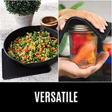 HOMWE Silicone Oven Mitts and Pot Holders, 4-Piece Set, Heavy Duty Cooking Gloves, Kitchen Counter Safe Trivet Mats, Advanced Heat Resistance, Non-Slip Textured Grip, Gray