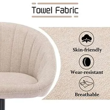 Beige Fabric Bar Stools Set of 2 Swivel Adjustable Counter Height Barstools with Back Modern Upholstered Stool Chair for Kitchen Island Home Bar Pub Terrycloth Fabric