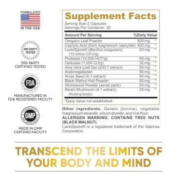 Pure Peak Candida Cleanse - Gut & Colon Support (60 Capsules) - for Men & Women - Natural Herbs for Intestinal Detox - Anti Yeast Overgrowth - Oregano Leaf, Wormwood, Black Walnut, Caprylic Acid