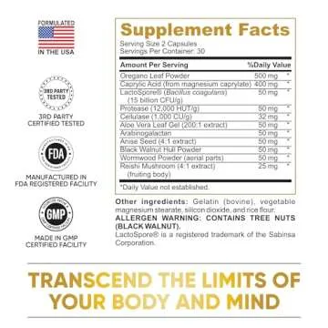 Pure Peak Candida Cleanse - Gut & Colon Support (60 Capsules) - for Men & Women - Natural Herbs for Intestinal Detox - Anti Yeast Overgrowth - Oregano Leaf, Wormwood, Black Walnut, Caprylic Acid