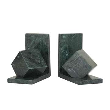 CosmoLiving Green Marble Bookends - Modern Design Set of 2