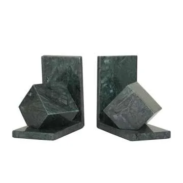 CosmoLiving Green Marble Bookends - Modern Design Set of 2
