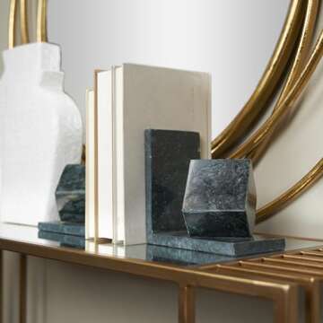 CosmoLiving Green Marble Bookends - Modern Design Set of 2